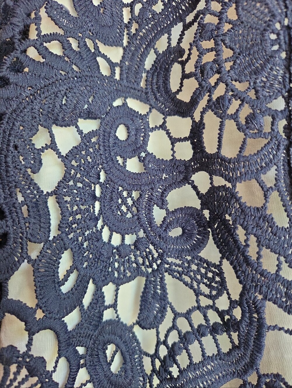 Title Isaac Mizrahi Live Navy Floral Lace Open Front Shrug Cardigan Large NWOT - Picture 3 of 6